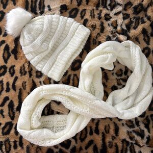 Cozy White Knit Hat and Infinity Scarf Set for